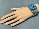 Important Priscilla Becenti Native American Navajo Turquoise Inlay Sterling Silver Bracelet-Nativo Arts