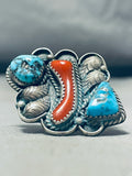 One Of The Best Vintage Native American Navajo Turquoise Coral Sterling Silver Leaf Ring Old-Nativo Arts