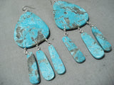 Native American Incredible Santo Domingo Old Kingman Turquoise Sterling Silver Earrings-Nativo Arts