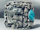 Native American 219 Gram Horse Sterling Silver Wide Turquoise Bracelet Cuff-Nativo Arts