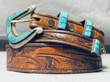 Native American Museum Vintage Zuni Turquoise Inlay Sterling Silver Ranger Belt Old-Nativo Arts