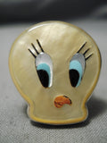 Important Tweety Bird Huge Native American Zuni Turquoise Sterling Silver Ring-Nativo Arts