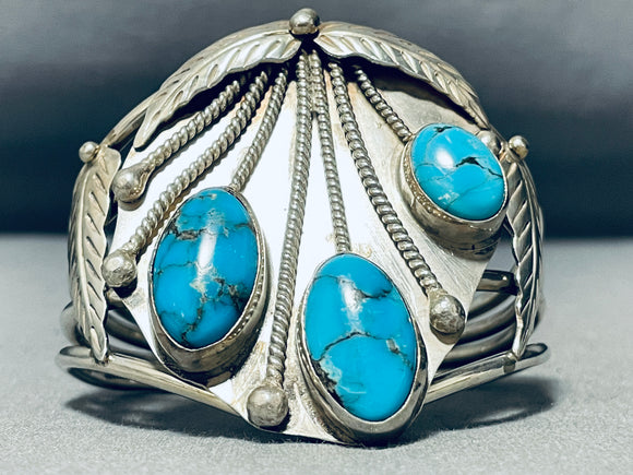 Harry Kee Vintage Native American Navajo Blue Thunder Turquoise Sterling Silver Bracelet-Nativo Arts
