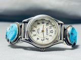 Fabulous Vintage Native American Navajo Sleeping Beauty Turquoise Sterling Silver Watch Bracelet-Nativo Arts