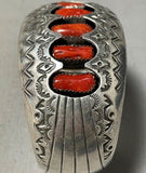 Fabulous Vintage Native American Navajo Coral Sterling Silver Bracelet Signed-Nativo Arts