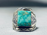 Vivid Turquoise Carico Lake Vintage Native American Navajo Sterling Silver Ring-Nativo Arts