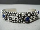 Important Native American Navajo Douglas Lapis Sterling Silver Cross Bracelet Cuff-Nativo Arts