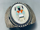 Heavy Kachina Vintage Native American Navajo Turquoise Kachina Sterling Silver Flank Bracelet-Nativo Arts