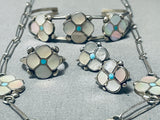 Flowers Vintage Native American Zuni Turquoise Pearl Sterling Silver Necklace Bracelet Set-Nativo Arts