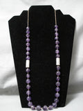 Native American One Of The Best Vintage Santo Domingo Amethyst Sterling Silver Tubule Necklace-Nativo Arts