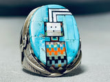 Amazing Southwest Inlay Turquoise Coral Opal Kachina Sterling Silver Ring-Nativo Arts