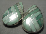Native American Huge Intricate!! Navajo Royston Turquoise Sterling Silver Earrings-Nativo Arts