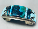 One Of Most Unique Vintage Navajo Turquoise Sterling Silver Inlay Bracelet-Nativo Arts