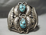 Huge Vintage Native American Navajo Leaf Love Turquoise Sterling Silver Bracelet Old-Nativo Arts