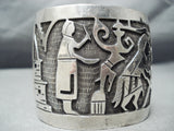 Very Rare Wide Vintage Native American Hopi Sterling Silver Kachina Bracelet Old-Nativo Arts