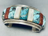 Opulent Vintage Native American Navajo Turquoise Inlay Sterling Silver Bracelet Old-Nativo Arts