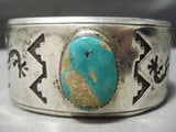 Huge Vintage Native American Navajo Royston Turquoise Sterling Silver Kokopelli Bracelet Old-Nativo Arts