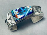 Native American Zuni Picasso Style Vintage Turquoise Inlay Sterling Silver Bracelet-Nativo Arts
