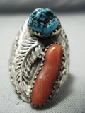 Big Mens Vintage Navajo Turquoise Sterling Silver Ring Native American Old-Nativo Arts