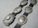 Heavy Native American Navajo #8 Turquoise Sterling Silver Hand Tooled Concho Belt-Nativo Arts