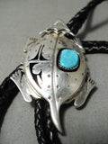 Important Native American Navajo Horny Toad Sterling Silver Turquoise Bolo Tie-Nativo Arts