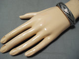 Signed Vintage Navajo Native American Sterling Silver Bracelet Old-Nativo Arts