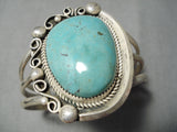 Huge Vintage Native American Navajo Blue Royston Turquoise Sterling Silver Bracelet-Nativo Arts