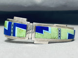 Stunning Vintage Native American Zuni Gaspeite & Lapis Sterling Silver Bracelet Signed-Nativo Arts