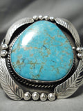 One Of The Best Vintage Native American Navajo #8 Turquoise Sterling Silver Leaf Bracelet-Nativo Arts