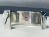 Native American Swirl Ruby Vintage Navajo Singed Sterling Silver Bracelet Jewelry-Nativo Arts