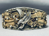 Detailed Vintage Native American Navajo Eagle Gold Sterling Silver Bracelet-Nativo Arts