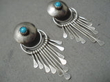 Exquisite Vintage Native American Navajo Sleeping Beauty Turquoise Sterling Silver Earrings-Nativo Arts