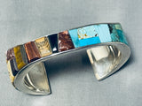 One Of The Most Unique Ever Native American Navajo Turquoise Inlay Sterling Silver Bracelet-Nativo Arts