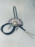 Important Personal Gift Vintage Native American Navajo Turquoise Sterling Silver Bolo Tie-Nativo Arts