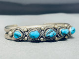 Traditional Vintage Native American Navajo Old Kingman Turquoise Sterling Silver Bracelet-Nativo Arts