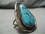One Of The Biggest Vintage Native American Navajo Men's Persin Turquoise Sterling Silver Ring-Nativo Arts