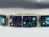 Native American One Of Most Intricate Ever Space Inlay Turquoise Sterling Silver Clasp Bracelet-Nativo Arts