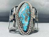 Symbolic Toad And Morenci Turquoise Vintage Native American Navajo Sterling Silver Bracelet-Nativo Arts