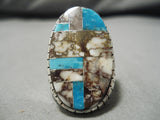 Huge Men's Navajo Turquoise Agate Sterling Silver Native American Ring-Nativo Arts