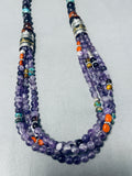 Stunning Native American Navajo Turquoise Amethyst Tigers Eye Sterling Silver Necklace-Nativo Arts