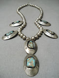 Amazing Vintage Native American Navajo Green Turquoise Sterling Silver Shadowbox Necklace-Nativo Arts
