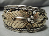 Rare Vintage Native American Navajo Herb Tsosie Gold Leaf Sterling Silver Bracelet Cuff Old-Nativo Arts