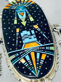 Biggest Intricate Inlay Native American Navajo Turquoise Sterling Silver Necklace-Nativo Arts