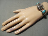 So Intricate!! Vintage Native American Navajo Sterling Silver Buffalo Turquoise Bracelet-Nativo Arts