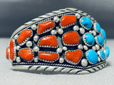 Dazzling Native American Navajo Turquoise Coral Sterling Silver Bracelet-Nativo Arts