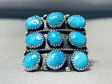 Phenomenal Vintage Native American Navajo 9 Kingman Turquoise Sterling Silver Large Ring-Nativo Arts