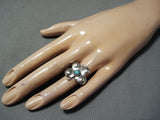 Detailed Vintage Native American Navajo Turquoise Butterfly Sterling Silver Ring-Nativo Arts