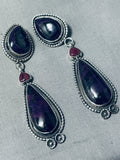 Hemerson Brown Native American Navajo Signed Sugulite Sterling Silver Earrings-Nativo Arts