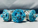 One Of The Most Intricate Native American Navajo Turquoise Sterling Silver Protruding Bracelet-Nativo Arts