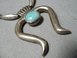 Superb Vintage Native American Navajo Blue Gem Turquoise Sterling Silver Necklace Old-Nativo Arts